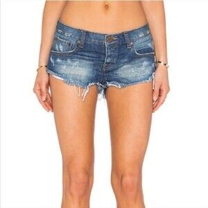 One X One teaspoon Bleu Culture Shorts Size 24 Denim Button Fly Distressed NWT